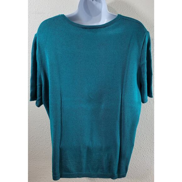Philippe Marques Teal Blue Green Tight Knit Round Neck Top 16P Lightweight Soft - Picture 2 of 7
